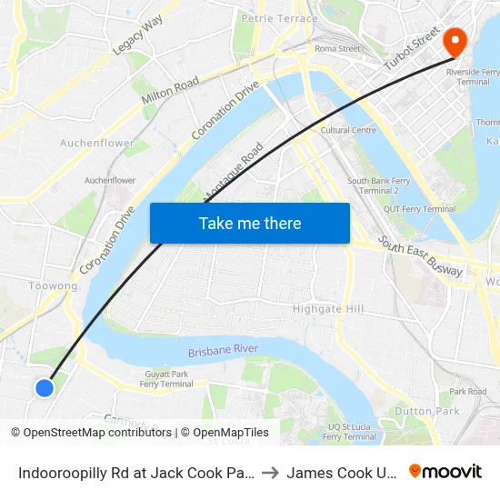 Indooroopilly Rd at Jack Cook Park, Stop 18/19 to James Cook University map