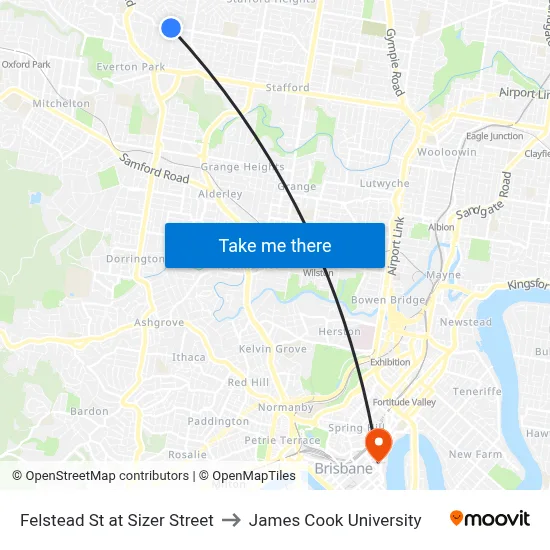 Felstead St at Sizer Street to James Cook University map