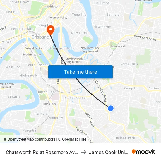 Chatsworth Rd at Rossmore Ave, Stop 32 to James Cook University map