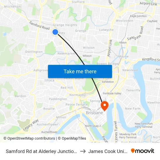 Samford Rd at Alderley Junction, Stop 26 to James Cook University map