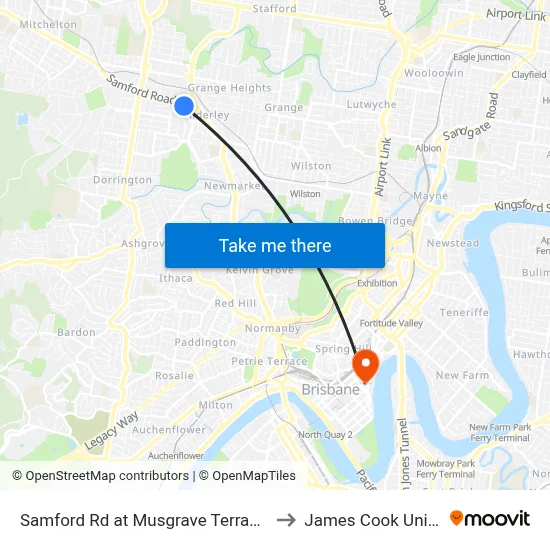 Samford Rd at Musgrave Terrace, Stop 27 to James Cook University map