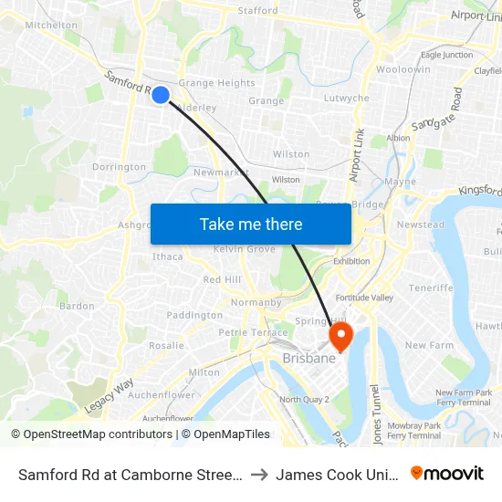 Samford Rd at Camborne Street, Stop 28 to James Cook University map