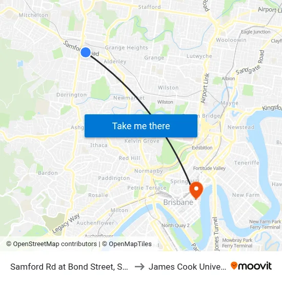 Samford Rd at Bond Street, Stop 29 to James Cook University map