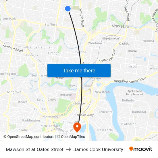 Mawson St at Oates Street to James Cook University map