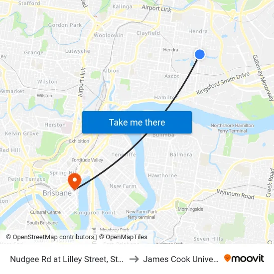 Nudgee Rd at Lilley Street, Stop 34 to James Cook University map