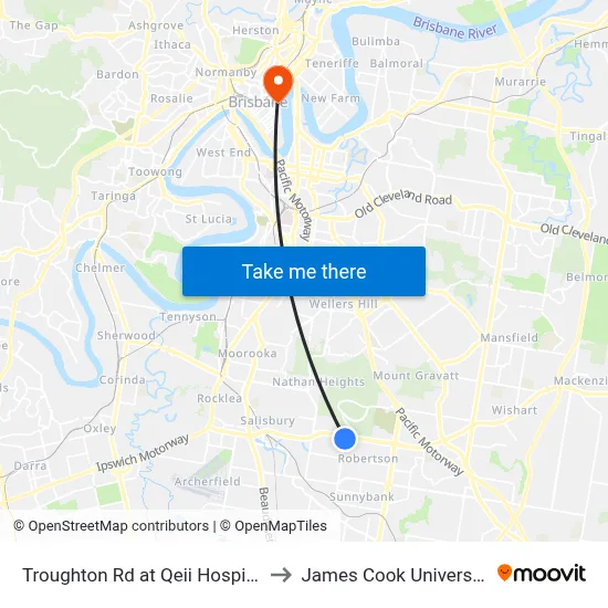 Troughton Rd at Qeii Hospital to James Cook University map
