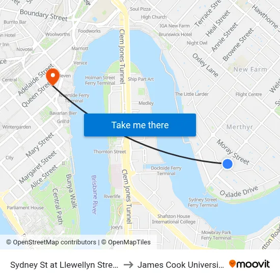 Sydney St at Llewellyn Street to James Cook University map
