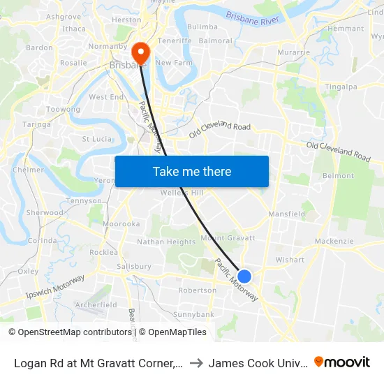Logan Rd at Mt Gravatt Corner, Stop 44 to James Cook University map