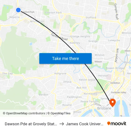 Dawson Pde at Grovely Station to James Cook University map