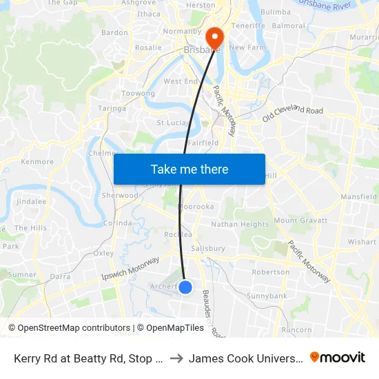 Kerry Rd at Beatty Rd, Stop 52 to James Cook University map