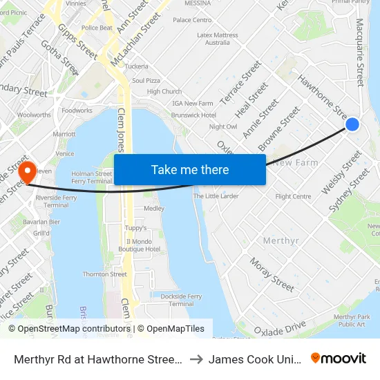 Merthyr Rd at Hawthorne Street, Stop 13 to James Cook University map