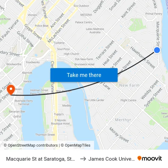 Macquarie St at Saratoga, Stop 13a to James Cook University map