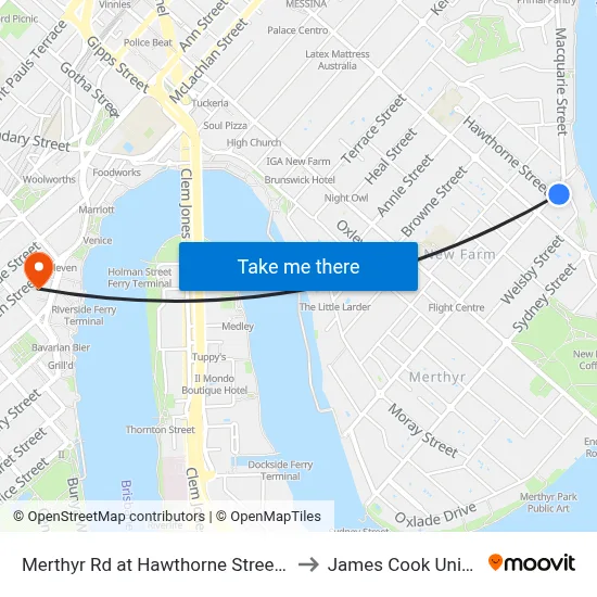 Merthyr Rd at Hawthorne Street, Stop 13 to James Cook University map