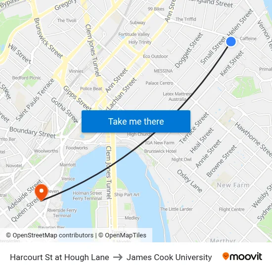 Harcourt St at Hough Lane to James Cook University map