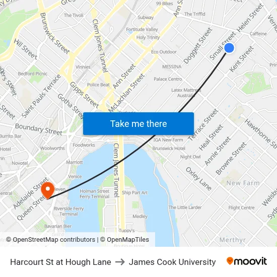Harcourt St at Hough Lane to James Cook University map