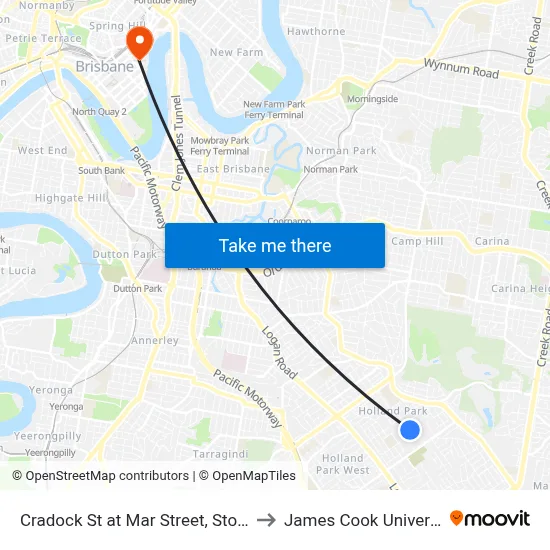 Cradock St at Mar Street, Stop 49 to James Cook University map