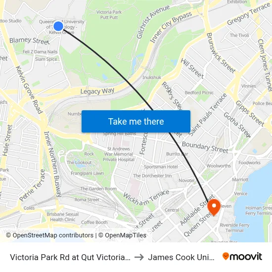 Victoria Park Rd at Qut Victoria Park Rd to James Cook University map