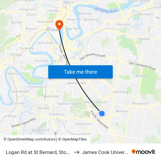 Logan Rd at St Bernard, Stop 42 to James Cook University map