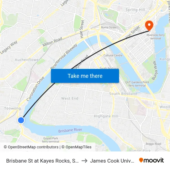 Brisbane St at Kayes Rocks, Stop 15 to James Cook University map