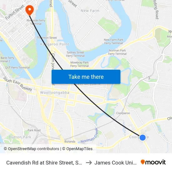 Cavendish Rd at Shire Street, Stop 27/28 to James Cook University map