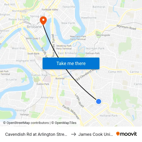 Cavendish Rd at Arlington Street, Stop 37 to James Cook University map