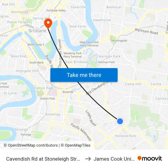 Cavendish Rd at Stoneleigh Street, Stop 38 to James Cook University map