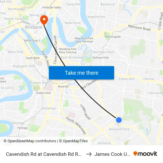 Cavendish Rd at Cavendish Rd Reservoir, Stop 40 to James Cook University map
