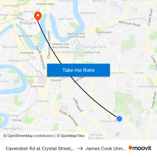 Cavendish Rd at Crystal Street, Stop 50 to James Cook University map