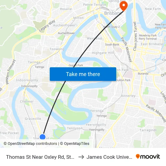 Thomas St Near Oxley Rd, Stop 55 to James Cook University map
