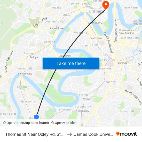 Thomas St Near Oxley Rd, Stop 55 to James Cook University map