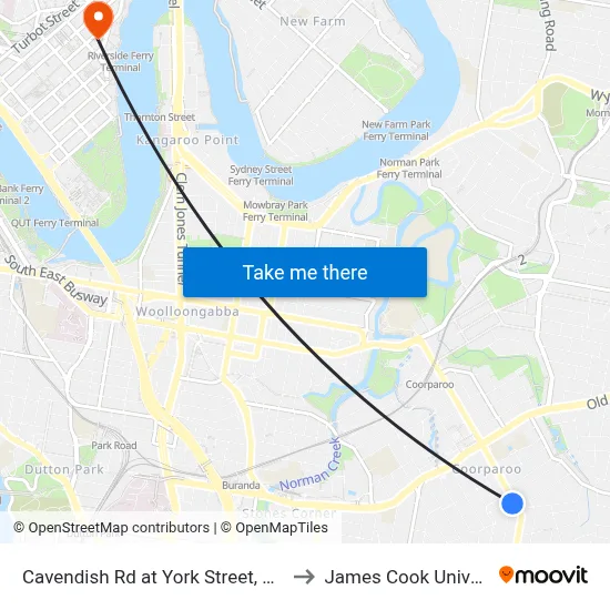 Cavendish Rd at York Street, Stop 29 to James Cook University map