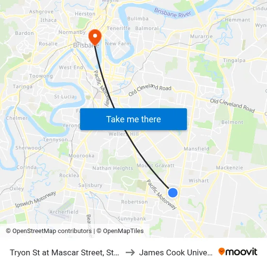Tryon St at Mascar Street, Stop 81 to James Cook University map