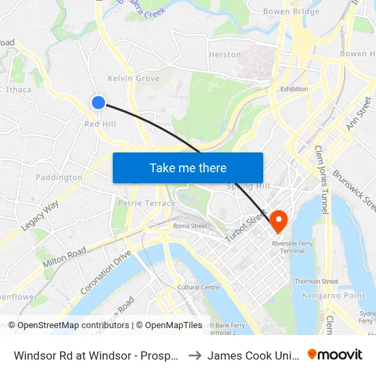 Windsor Rd at Windsor - Prospect, Stop 9 to James Cook University map