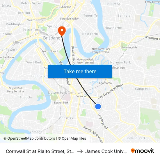 Cornwall St at Rialto Street, Stop 19a to James Cook University map