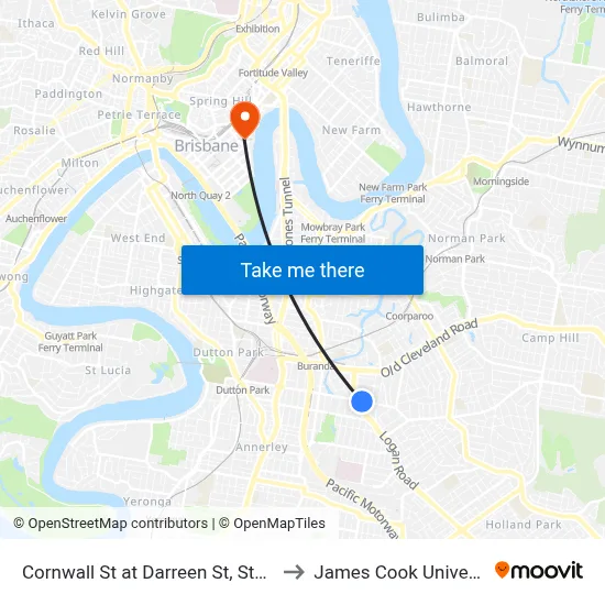 Cornwall St at Darreen St, Stop 19 to James Cook University map
