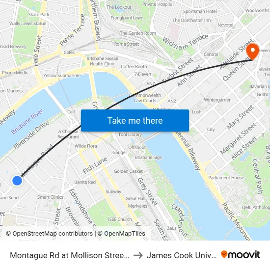 Montague Rd at Mollison Street, Stop 6 to James Cook University map