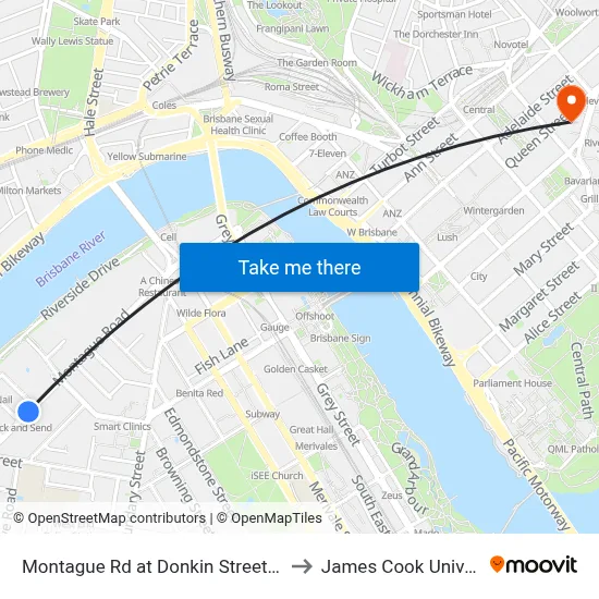 Montague Rd at Donkin Street, Stop 7 to James Cook University map