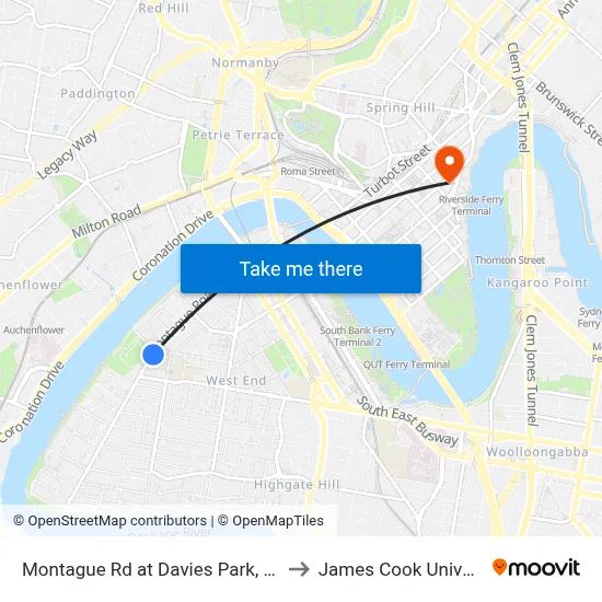 Montague Rd at Davies Park, Stop 8 to James Cook University map