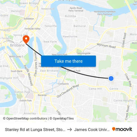 Stanley Rd at Lunga Street, Stop 39/40 to James Cook University map