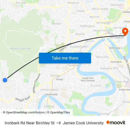 Ironbark Rd Near Birchley St to James Cook University map