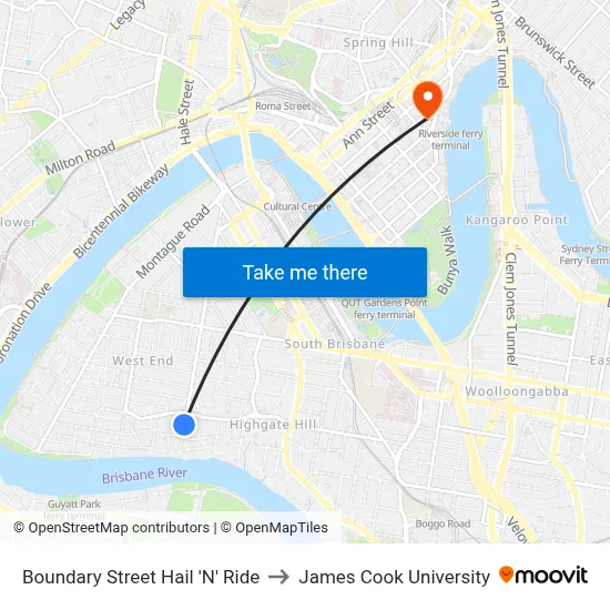 Boundary Street Hail 'N' Ride to James Cook University map