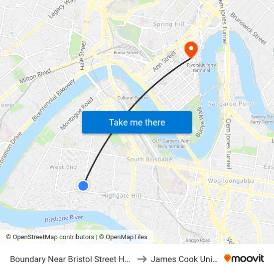 Boundary Near Bristol Street Hail 'N' Ride to James Cook University map