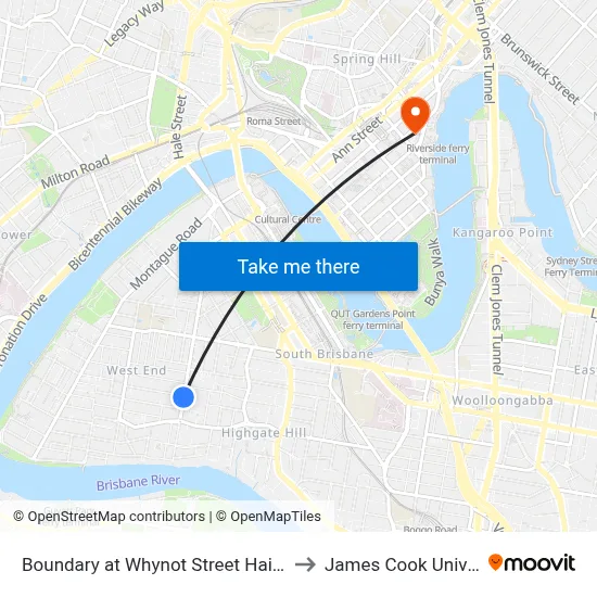 Boundary at Whynot Street Hail 'N' Ride to James Cook University map