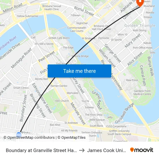 Boundary at Granville Street Hail 'N' Ride to James Cook University map