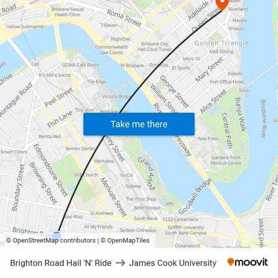 Brighton Road Hail 'N' Ride to James Cook University map