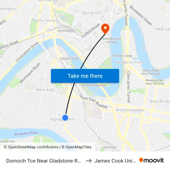 Dornoch Tce Near Gladstone Rd, Stop 21a to James Cook University map
