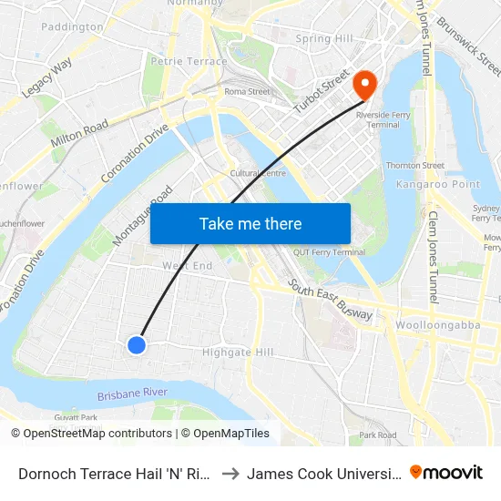Dornoch Terrace Hail 'N' Ride to James Cook University map