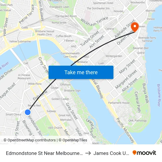 Edmondstone St Near Melbourne St Hail 'N' Ride to James Cook University map