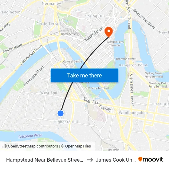 Hampstead Near Bellevue Street Hail 'N' Ride to James Cook University map