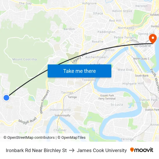 Ironbark Rd Near Birchley St to James Cook University map